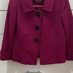 Tahari Magenta Button-Front Wool Blend Jacket